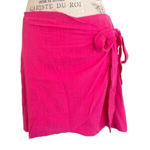 Showpo Hot Pink Wrap Mini Skirt Tie Side 100% Cotton Women’s US 10 / AU 14